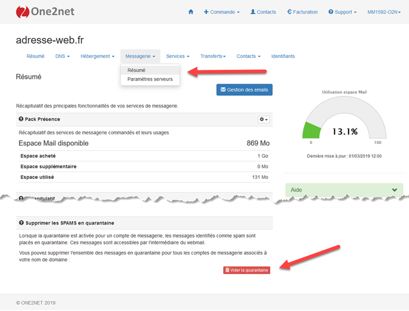 Supprimer les SPAMS en quarantaine