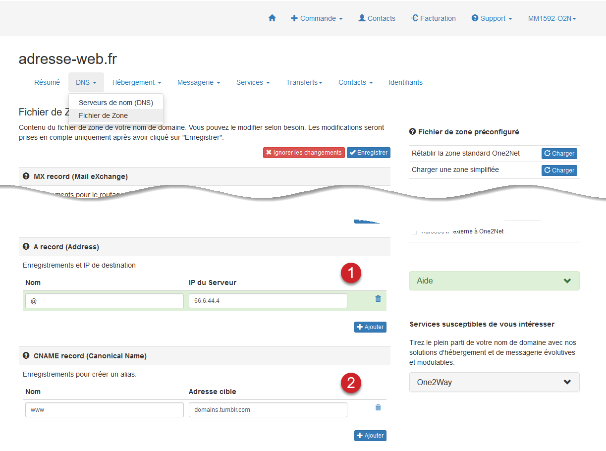 Nom de domaine vers Tumblr