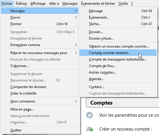 Paramétrage Thunderbird : étape 1