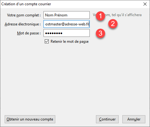 Paramétrage Thunderbird : étape 2