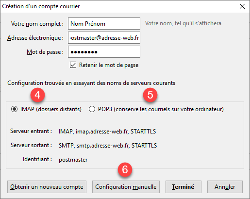 Paramétrage Thunderbird : étape 3