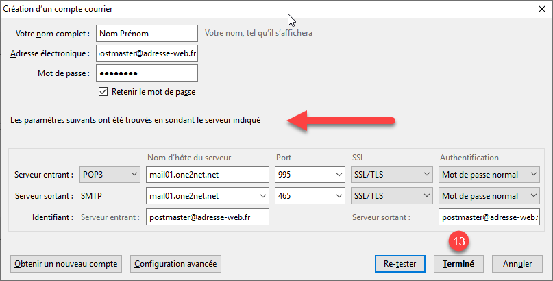 Paramétrage Thunderbird : étape 5