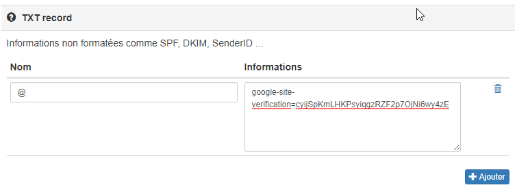 Fichier de zone google site