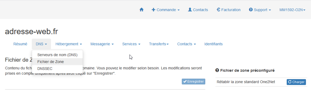 Menu DNS Zone