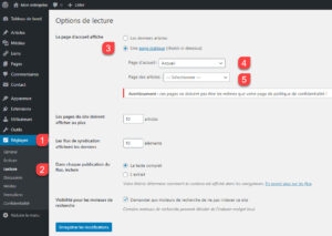 Options de lecture dans l'nterface WordPress en mode site