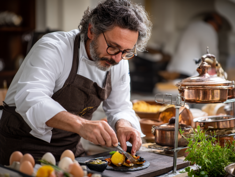 Photo d'un chef à domicile qui dresse une assiette